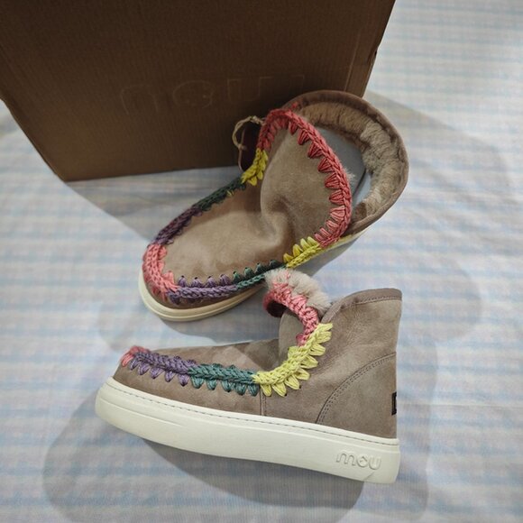 Mou Shoes - Mou Rainbow Crochet Stitched Ankle Boots